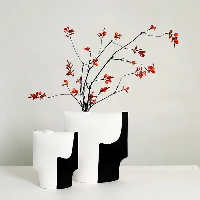 Ceramic Vase Black and White Geometry Flower Ware Arrangement Handicrafts Ornaments Home Decoration