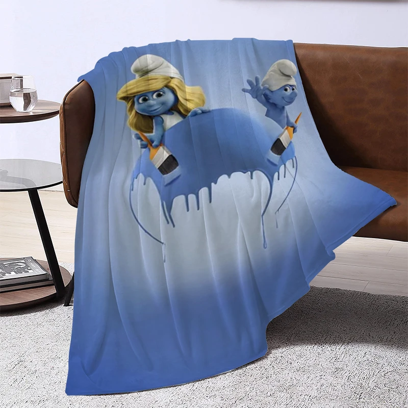 

Cute Cartoon Smurfs Printed Blanket Fluffy Soft Blankets for Decorative Sofa Catnap Throwing King Lid Downy Microfiber Bedding