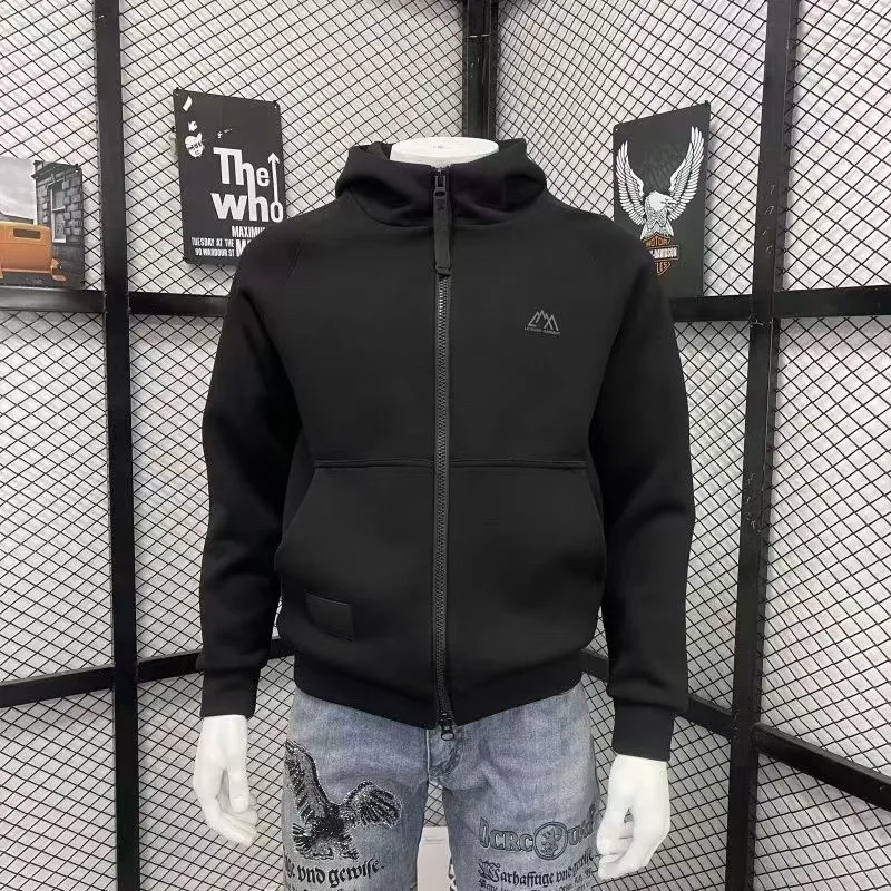 

Men's Hooded Black Jacket Winter Heavyweight Zipper Cardigan Sweatshirt Coat Minimalist Style Sportswear Outerwear Man Clothing
