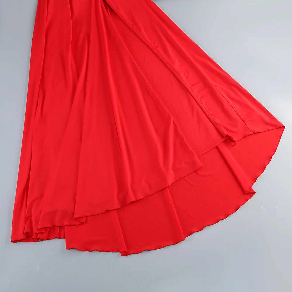 Abito lungo sexy con taglio monospalla da donna – Abito rosso diviso con dettaglio anello dorato – Elegante abito da sera