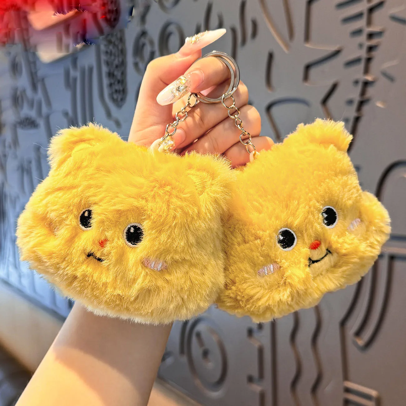 Kawaii Butterbear Plush Ddoll Keyring INS Fluffy Bear Head Cute Backpack Pendant Keychain Soft Stuffed Toy Keyfob for Kids Women