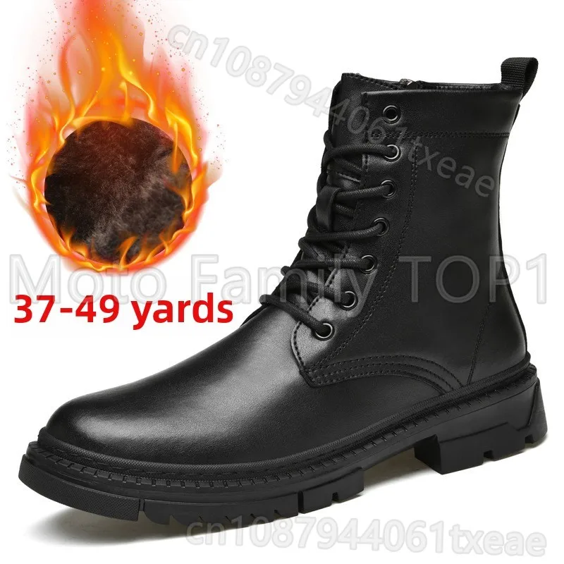 Extra large size men shoes autumn  winter warm motorcycle boots men 47 yards 48 yards 49 yards velvet leather boots men