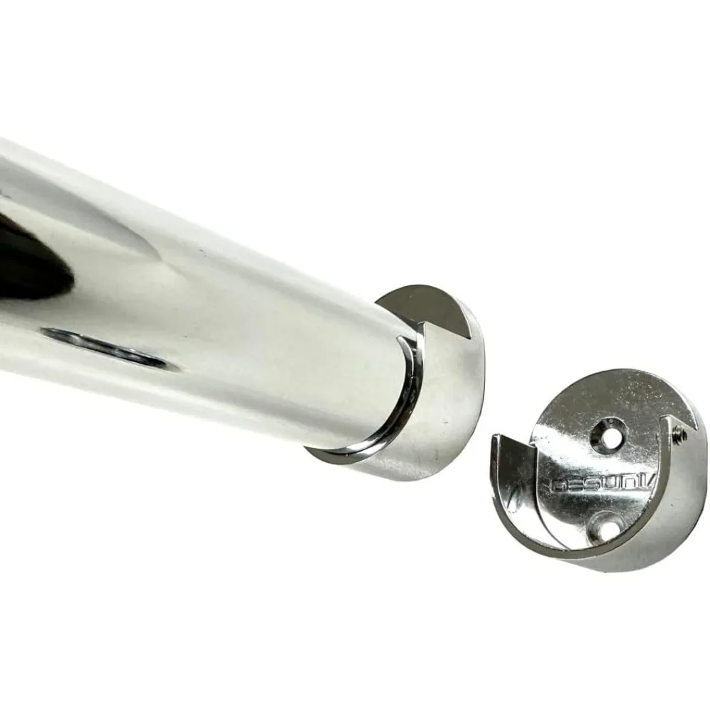 

94" HEAVY DUTY Round Closet Rod w/Matching Support Flanges | 32mm Diameter | Polished Chrome Clothes Pole | 2 Rods