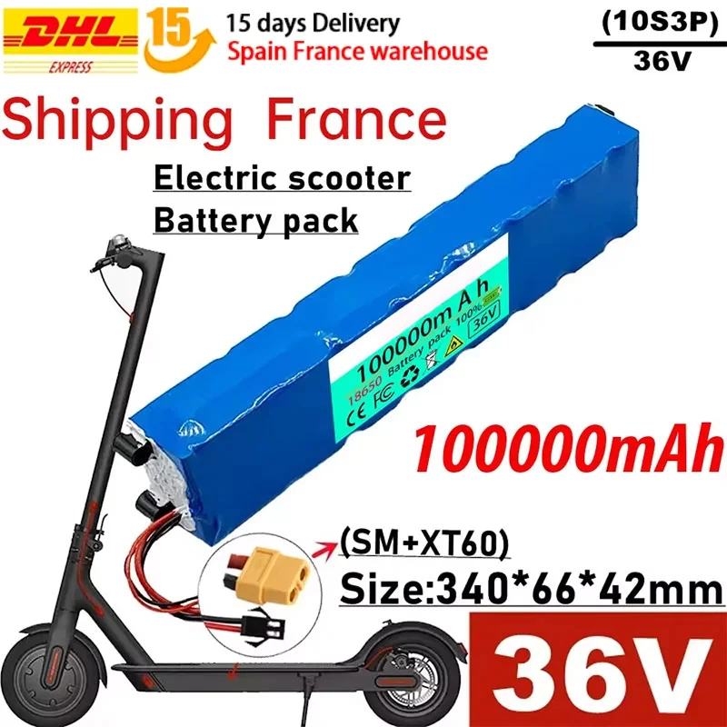 Shipping  France 10S3P 36V 100000mAh 36v Electric Scooter Battery Pack 18650 Lithium M365 Electric Scooter 36v Battery Scooter