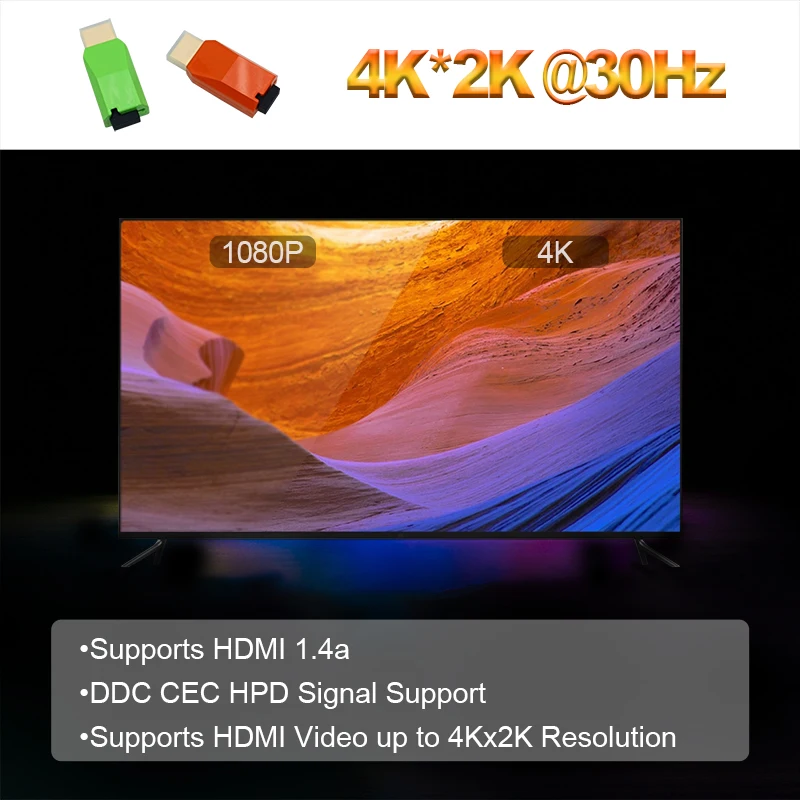 Mini 4K HDMI Fiber Extender, Resolution 4Kx2K@30Hz HDMI 1.4a HD Video Optical Transceiver, OM3 Multimode Fiber transmission 300m