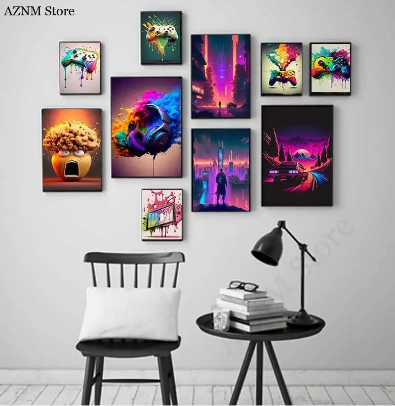 Colorful Game Controller Wall Art Poster Prints Nordic Aesthetic Picture Canvas Painting Gaming Boy Room Home Decoration-1pcs