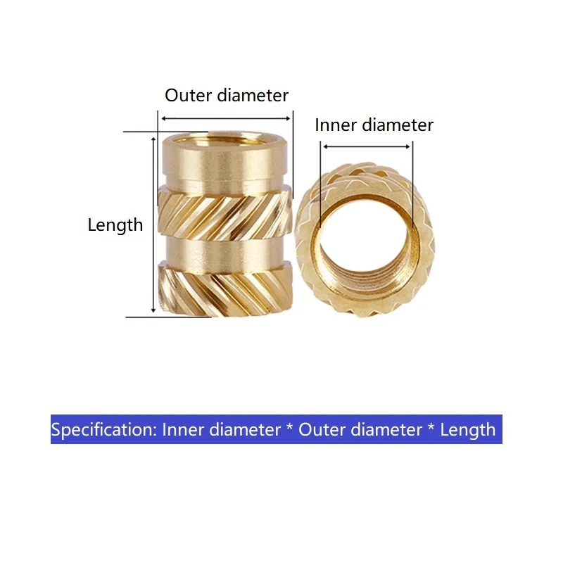 M1 M1.4 M1.6 M1.7 M2 M2.5 M3 Brass Heat Thread Inserts Nuts Double Twill Embedment Knurled Molding Injection Hot Melt Nuts