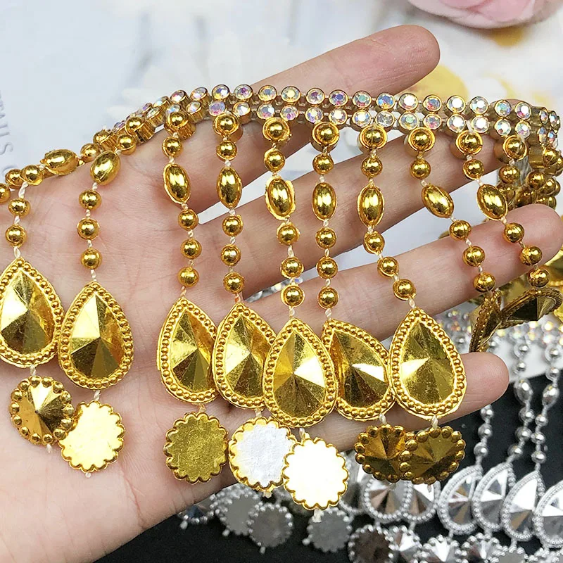 4Yards 8.5cm Wide Teardrop Rhinestone Tassel Fringe Trim Pendant Chain Strass Lace for Wedding Dress Dance Costume Bag DIY Decor