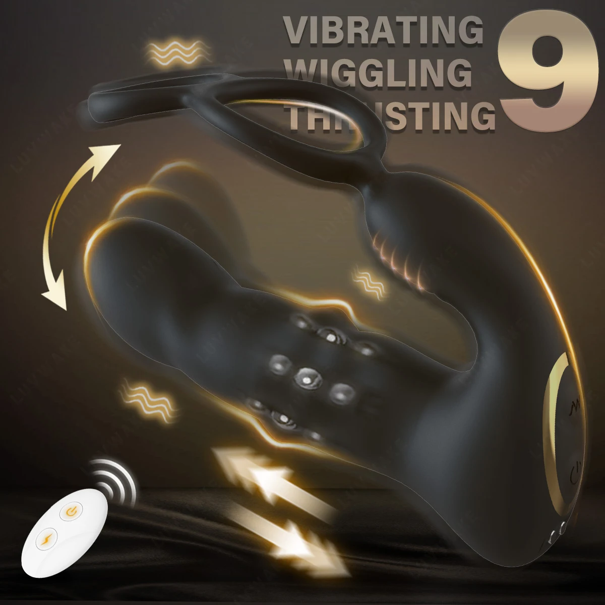 9 Wiggling Thrusting Beads Prostate Massager Vibrating Butt Plug with Penis Ring Vibrator Anal Dildo Prostate Stimulor for Men