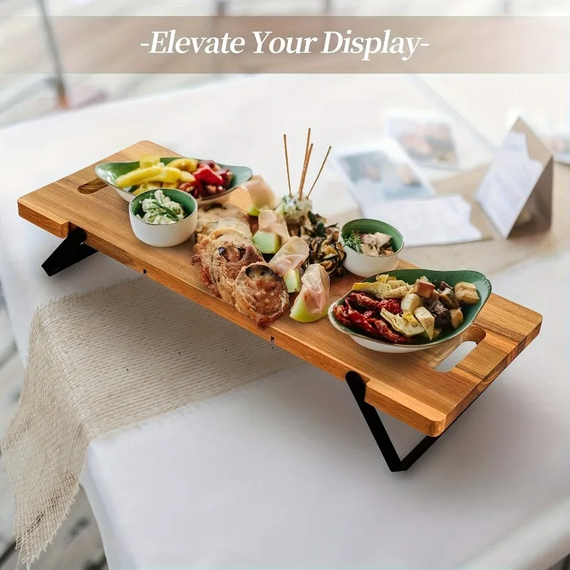 Extra Large Wooden Charcuterie Cheese Board Serving Tray with Handles & Folding Legs Rectangular Appetizer Platter Party Wedding
