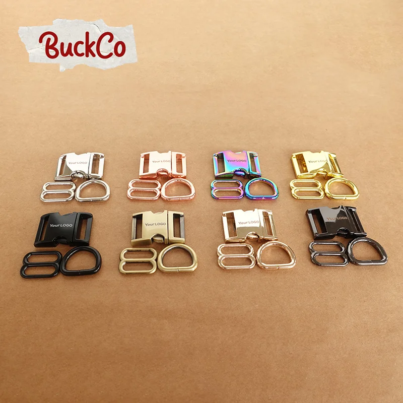 100pcs/lot Engraved(metal buckle+ adjust buckle+ D ring)DIY bags 20mm webbing cat dog collar accessory premium quality 8 Colours