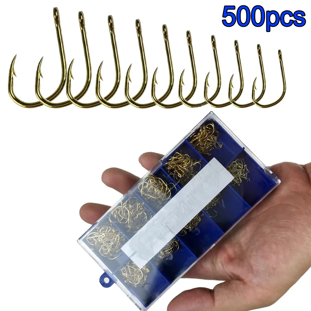

THKFISH 500Pcs Carp Fishing Hook #3-#12 Golden Stainless Steel Fishing Hooks Freshwater Saltwater Barbed Fishhook For Soft Lures