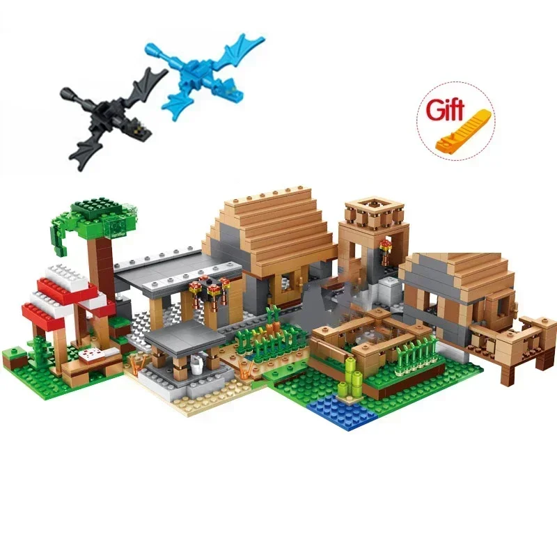 2024 NEW Compatible My World Minecraftinglys Building Village City Tree House Waterfall Warhorse Bricks Toys For Children Gifts