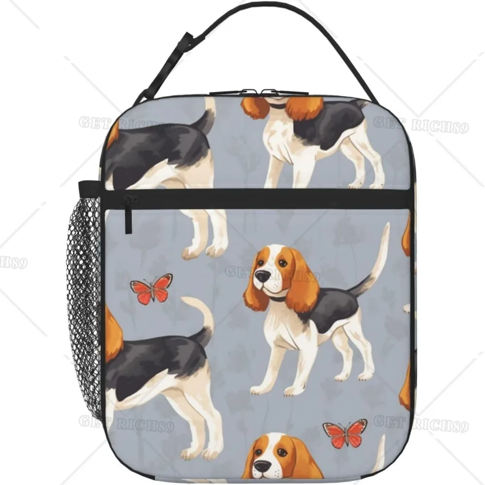 

Beagle Patterns Print Lunch Bag for Women/Men/kids Work School Trip Portable Handheld Thickened Insulated Lunch Box with Pocket