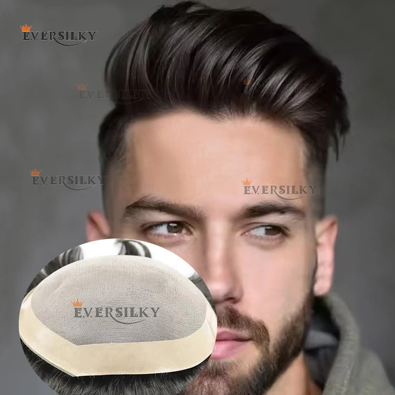 

European Brown Blonde Black#4 #2 #1B Super Durable Breathable Fine Mono NPU Base 100% Human Hair Wigs Bald Man Toupee Prosthesis