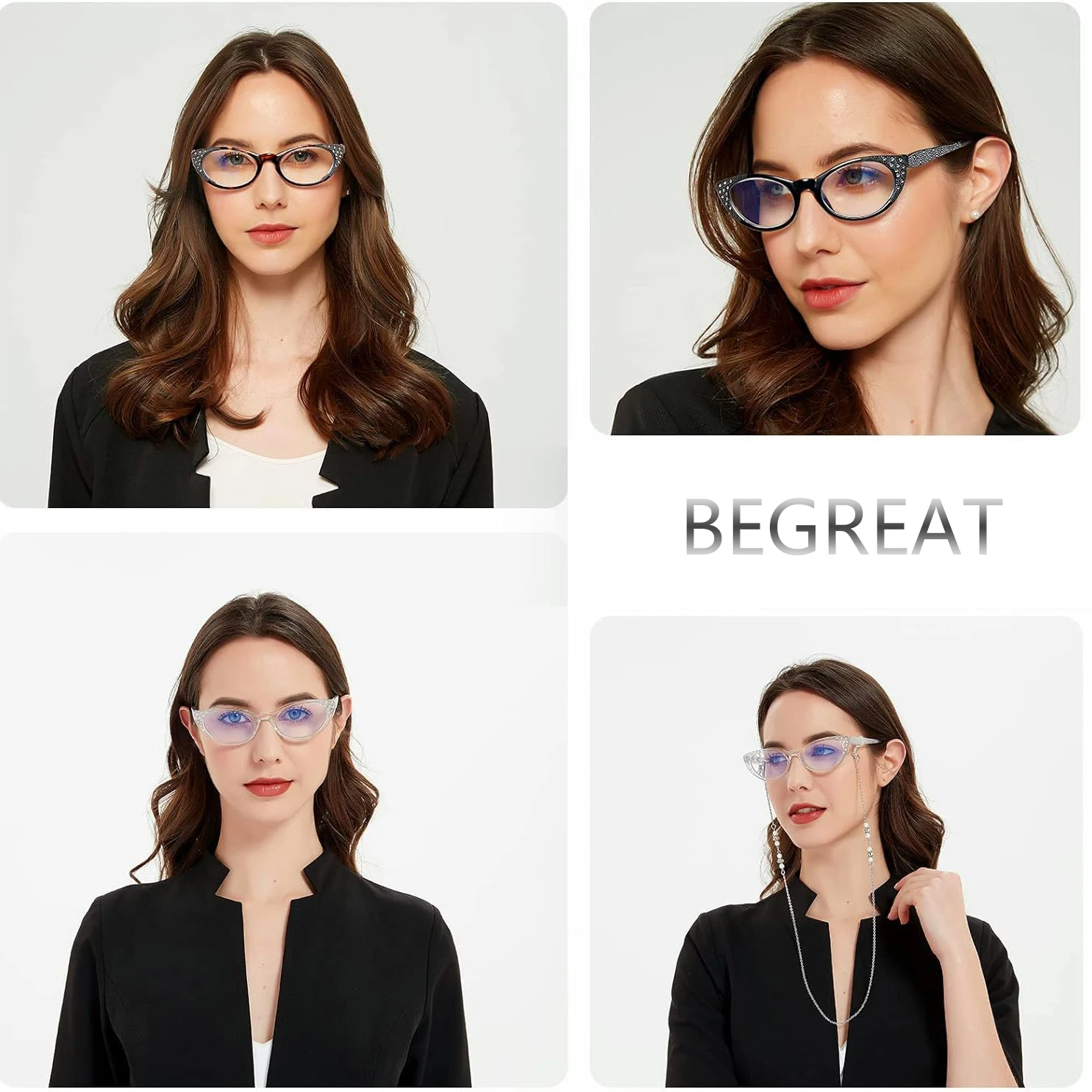 BEGREAT Diamond Cat Eye Reading Glasses Women Vintage Frame Multicolor Designer Fashion Presbyopic Eyewear Diopte+175 +225 +275