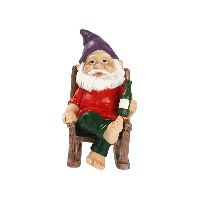 

Funny Garden Gnome Figurine Dwarf Drinking Beer Rocking Chair Gnome Statue Garden Decoration Patio Lawn Yard Ornament