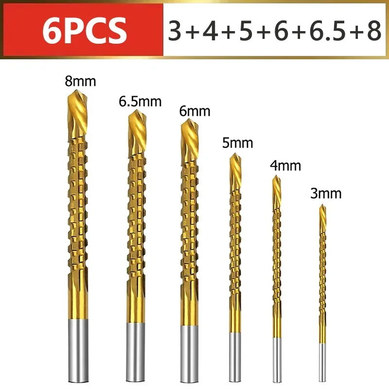 HSS Twist Drill Bits Set Titanium Coated Drill Bit 3-8mm Serrated Grooving Spiral Jagged Saw Drill Bit Composite Drill Bits image 3