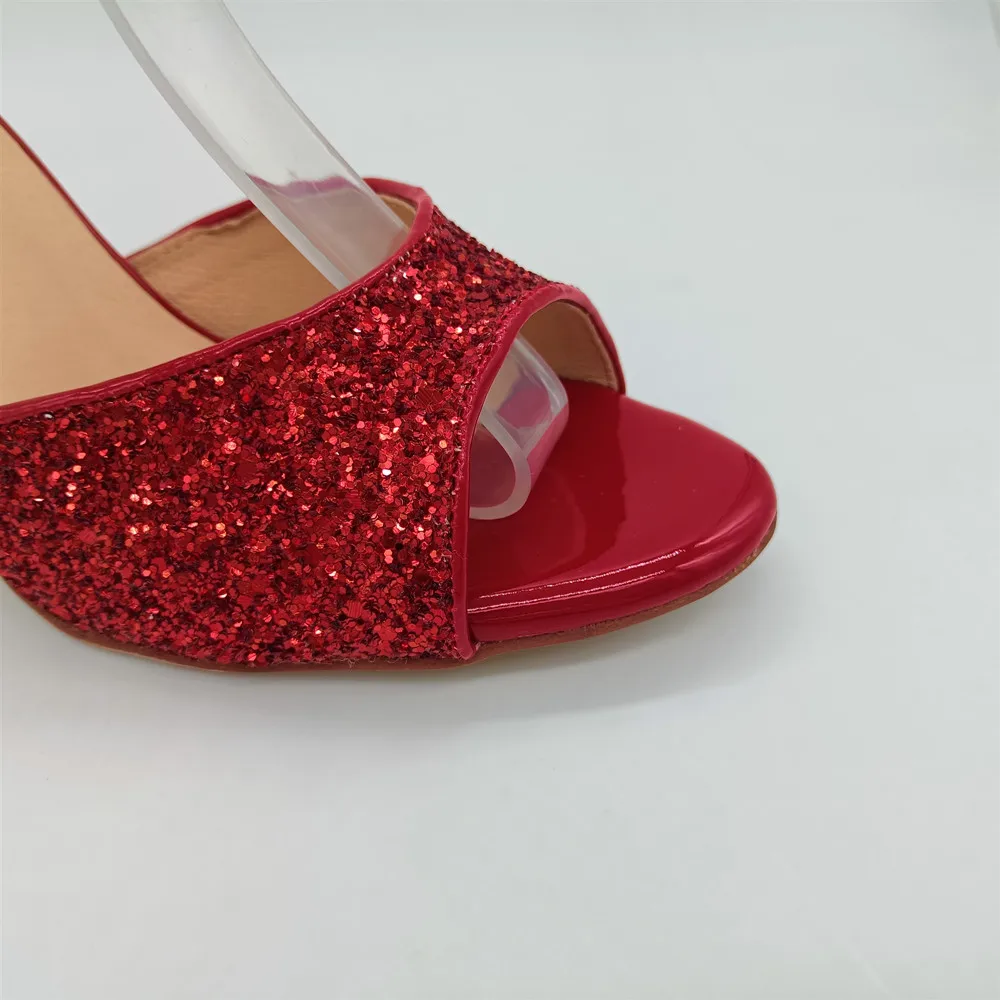 Evkoodance New Red Women Glitter Tango Shoes 9CM Heel Comfortable Latin Ballroom Dance Shoes for Tango Competition Wedding Party view 6
