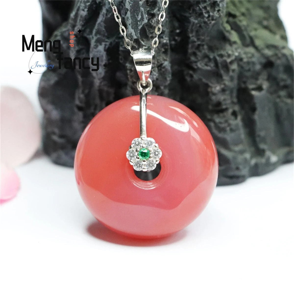 Natural S925 Silver Inlaid Yanyuan Agate Safety Buckle Necklace Simple Personalized Fashion Versatile Exquisite Luxury Jewelry