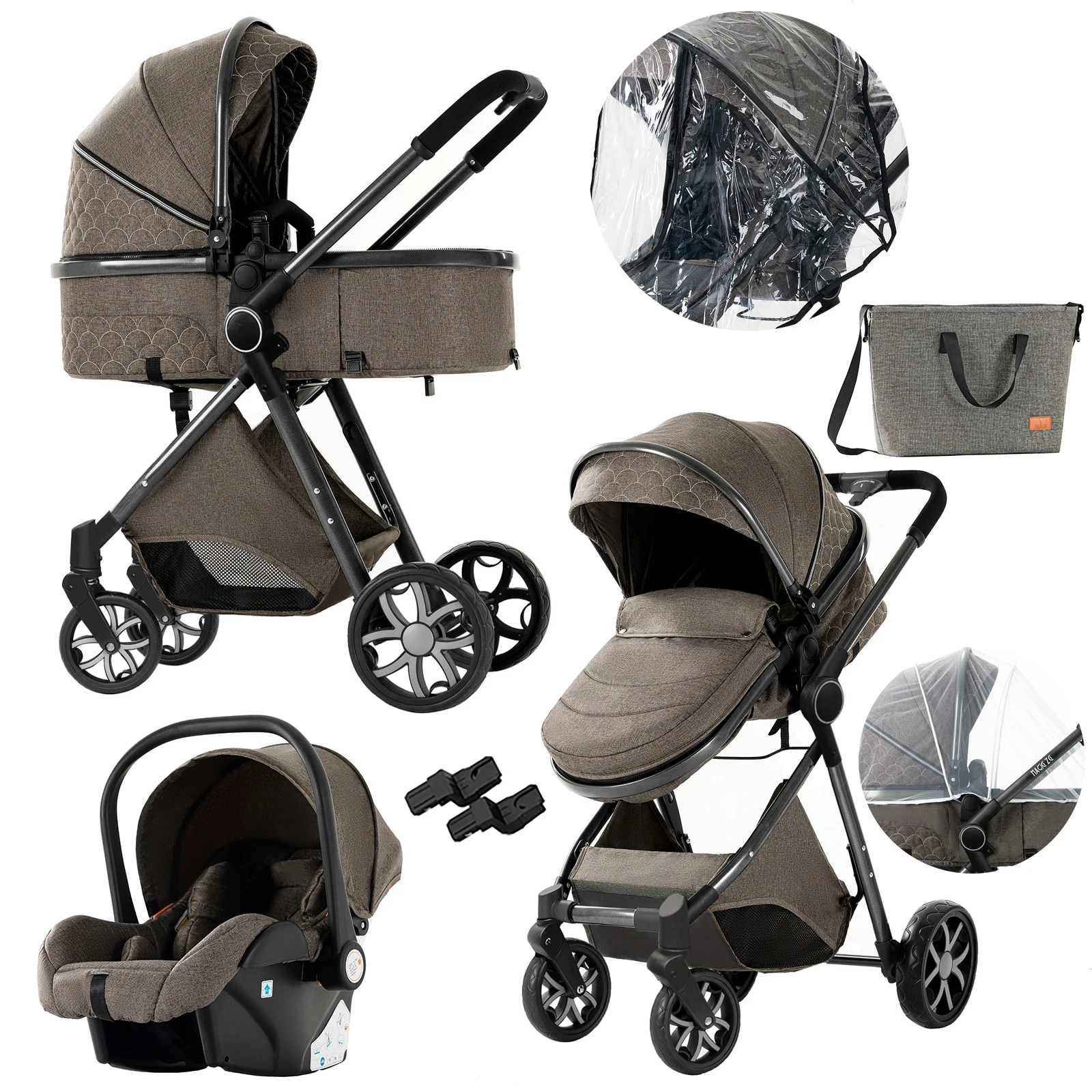 Kinderwagen 3 in 1 Kinderwagen Lichtgewicht Kinderwagen Draagbare kinderwagen kinderwagens voor pasgeboren baby autostoel kinderwagen met wieg