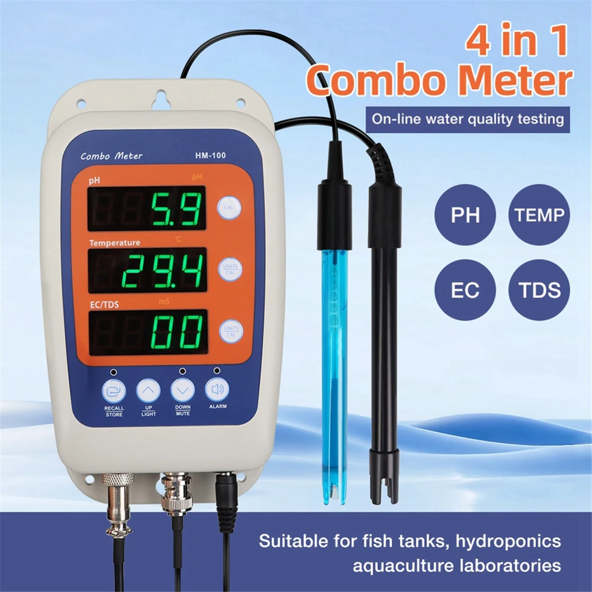A72Z 4 in 1 Water Quality Tester Temp TDS EC PH Meter Conductivity Monitor Digital Analyzer for Swimming Pool EU Plug