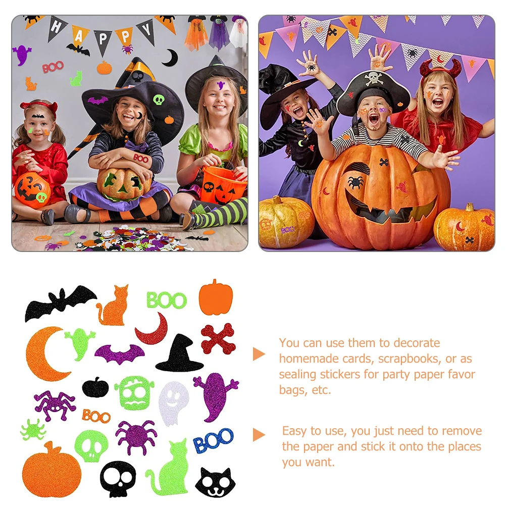 

500 шт. самоклеящиеся блестящие наклейки из пены для Хэллоуина для украшения поделок, наклейки из пены для Хэллоуина