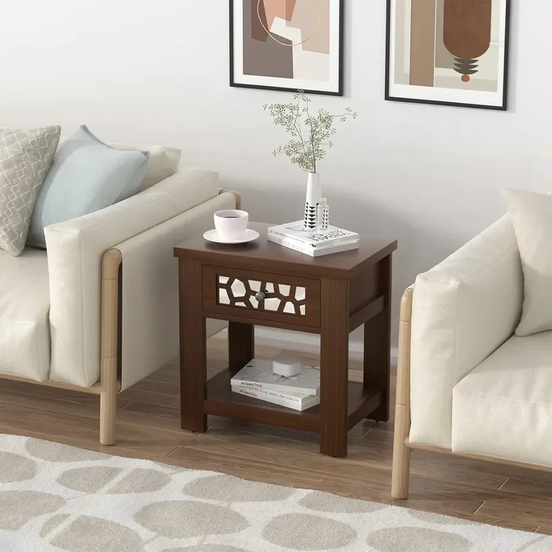 for Factory Custom Classic Modern Design Mirror Engraved Face Bedside Table Set of 2 for Bedroom and Living Room