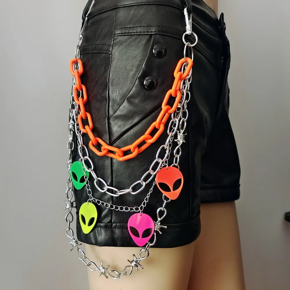 Punk Rock Metal Pants Waist Chain Men Women Key Chain Skeleton Pendant Ring Wallet Keychain Jeans Unisex Hip-hop Jewelry Gift