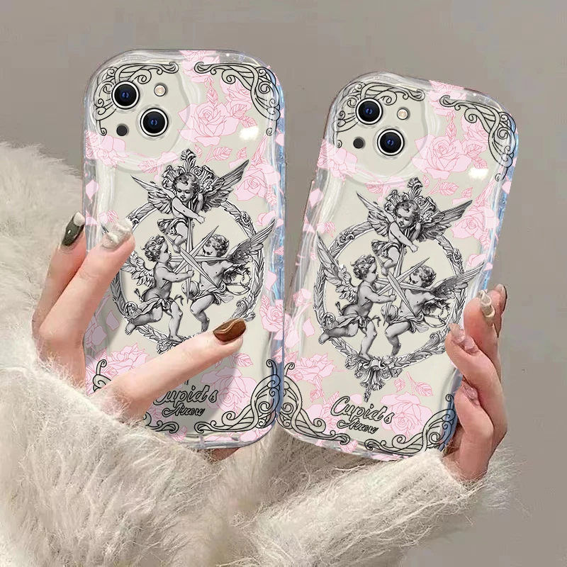 Retro Cupido Angel 3d Wave Case Voor Samsung A73 A72 A71 A71 A55 A54 A53 A35 A34 A33 A25 A24 A23 A15 A14 A13 A05 A05 A04 A03 4G 5G Cover