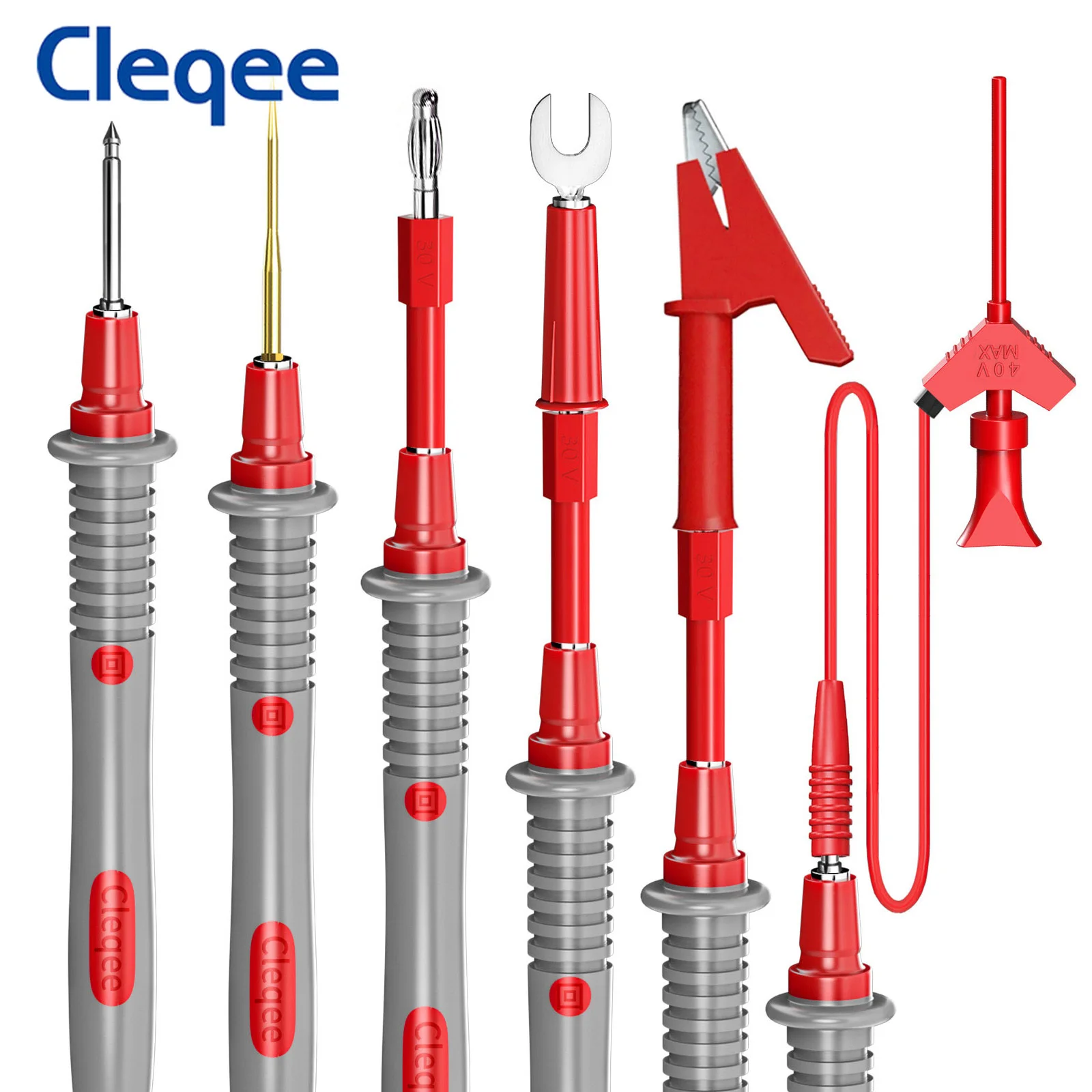 Cleqee P1503 Serie Kit puntali per sonda multimetro universale con punta per tester dell\'ago di ricambio IC Gancio per test SMD Clip a coccodrillo