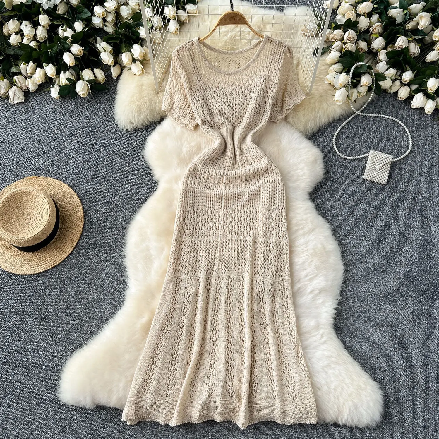 

Women White Spring Sweater Dress Knit Dresses Ruffles Party Casual Elegant Long Knitted Vestidos High Waist Y2k Streetwear Club