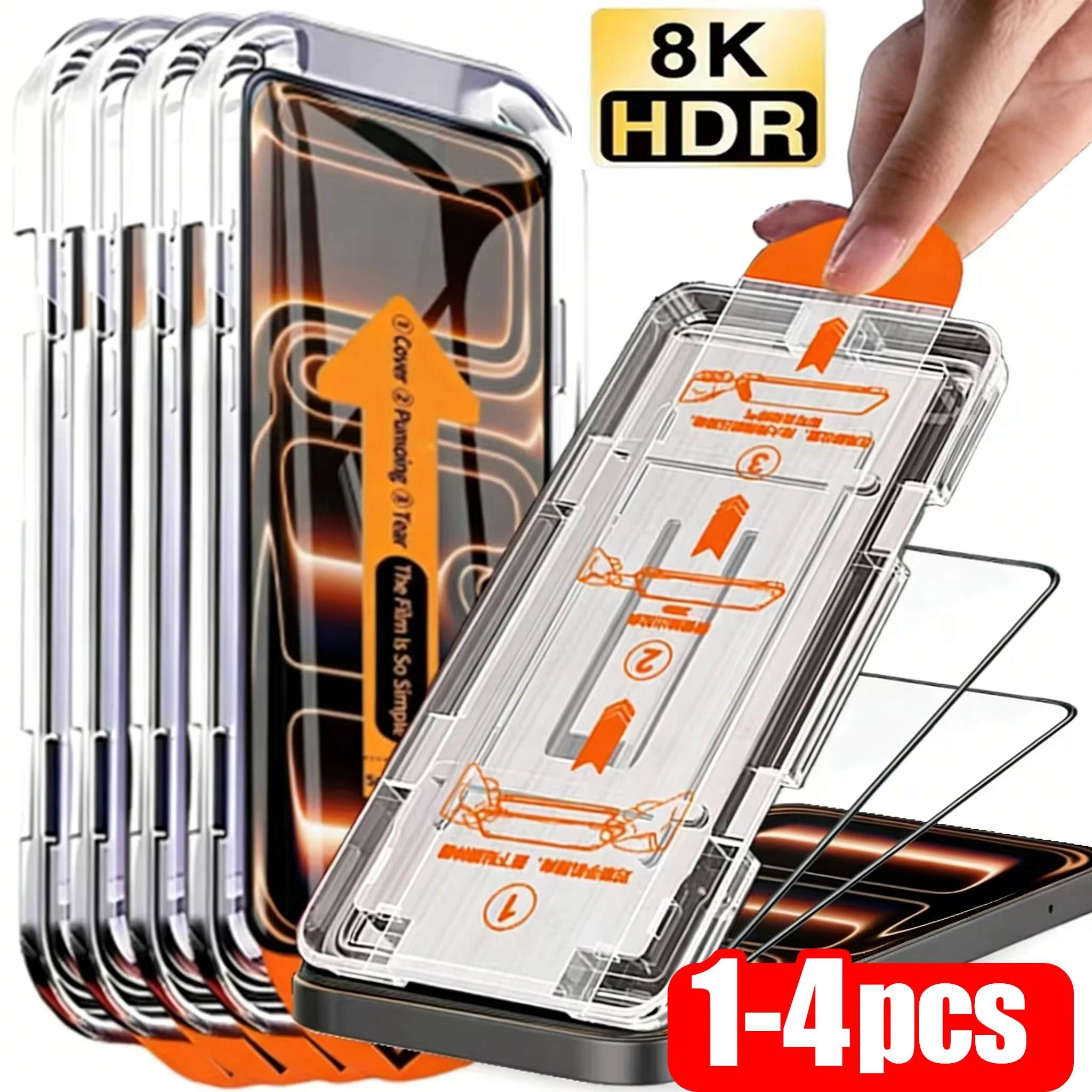 

1-4 шт. Защитное стекло HD Clear без пыли, легко устанавливаемое, для iPhone 17ProMax 17Air 16Pro 15Plus 17 16 15 14 13 12 11 Mini XS XR 16e