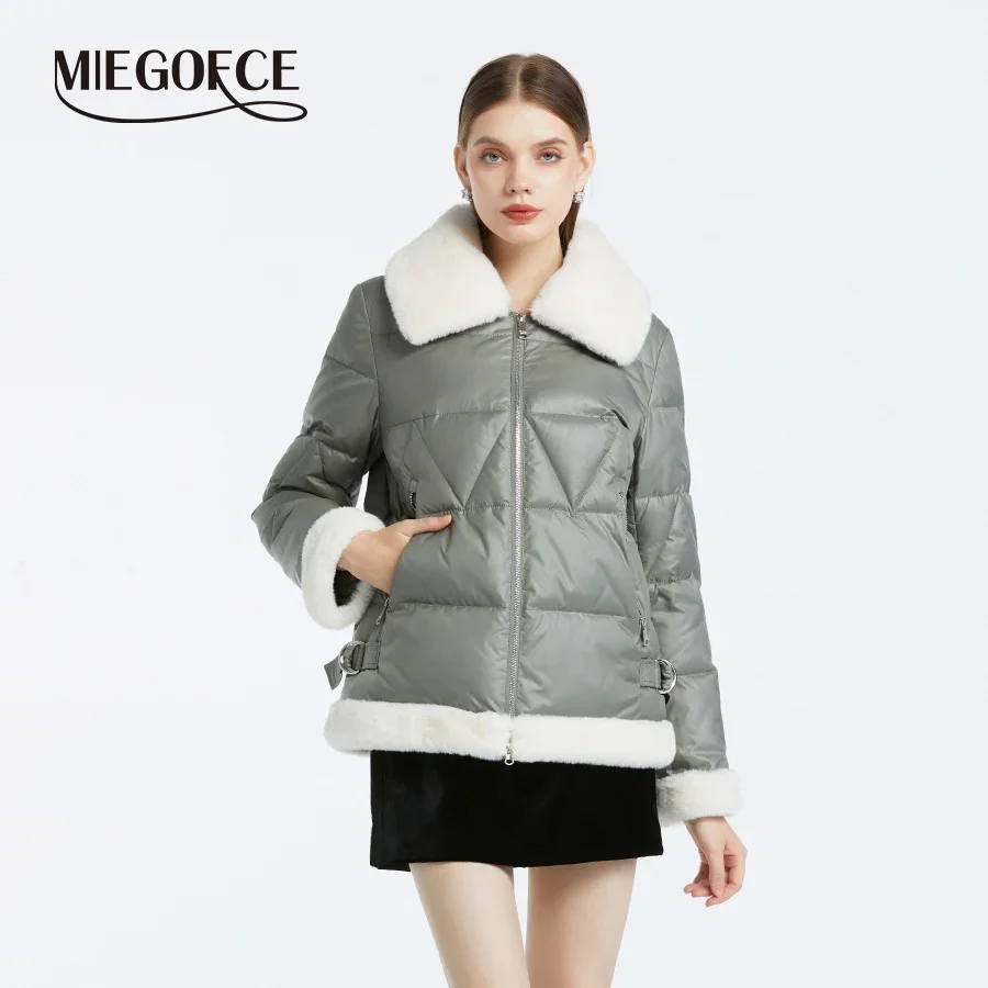 MIEGOFCE 2024 Winter Collection Comfortable Shearling Coat Long Sleeve Faux Fur Stitching Quilted Jacket Warm Women Parka D23797