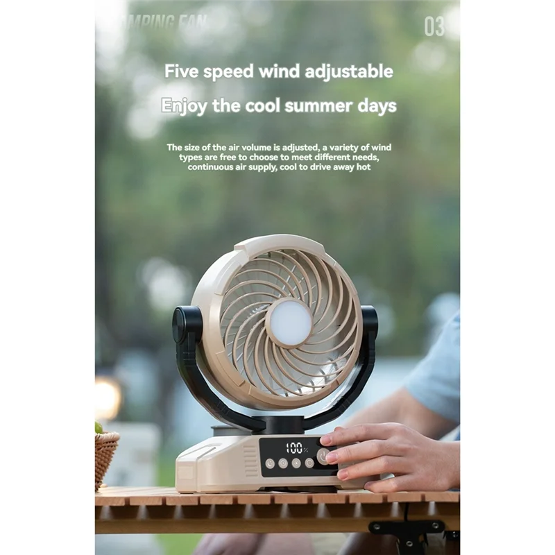 -September Desktop Fan 20000Mah Rechargeable Fan Withled Light 5 Speeds 3 Brightness Levels Forcamping Travel B