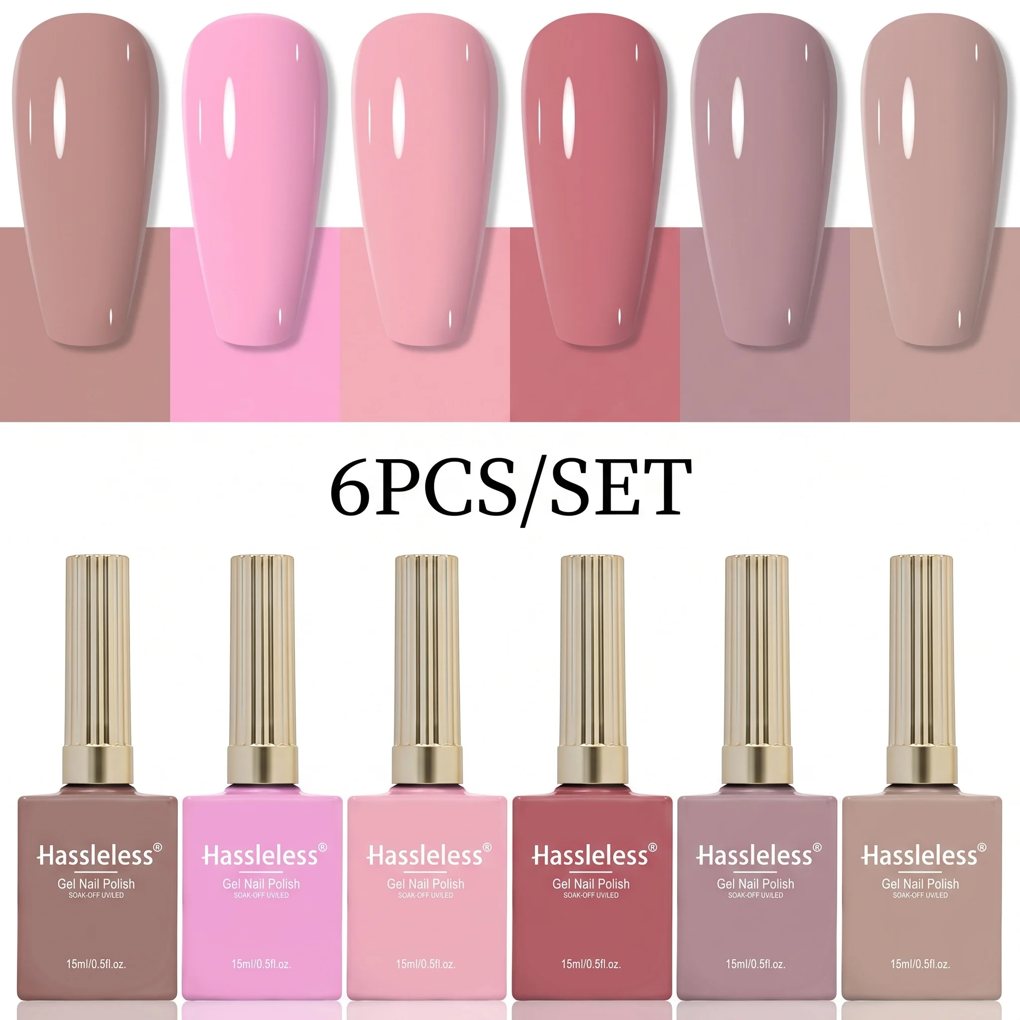 Hassleless 6Pcs Nail Polish Gel Set, High Saturation Nail Gel with a Shiny Finish, Suitable for Daily Makeup and Party Looks