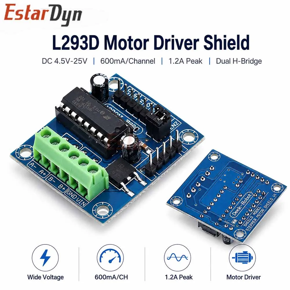 Estardyn Mini 4CH L293D Motor Driver Shield 4 Channel H-Bridge Expansion Board for Raspberry Pi STM32 ESP32 DIY Electronics