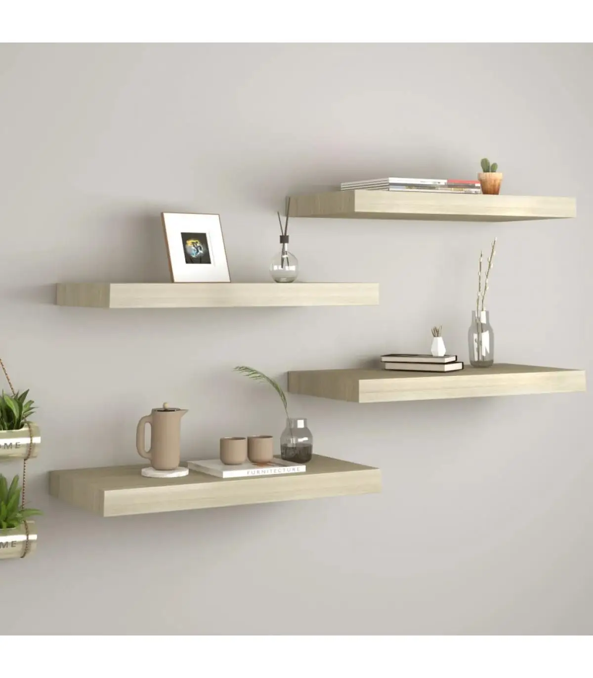 4 Pcts Oak color MDF 50x23x3,8 cm Floating Wall Shelves Shelves