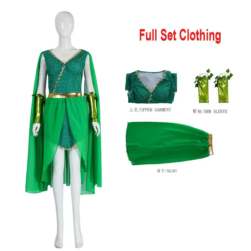 Movie Poisonous Sexy Cosplay Women Green Dress Top Skirt Outfit Goddness Queen Ivy Costume Halloween Suit 5ftu^
