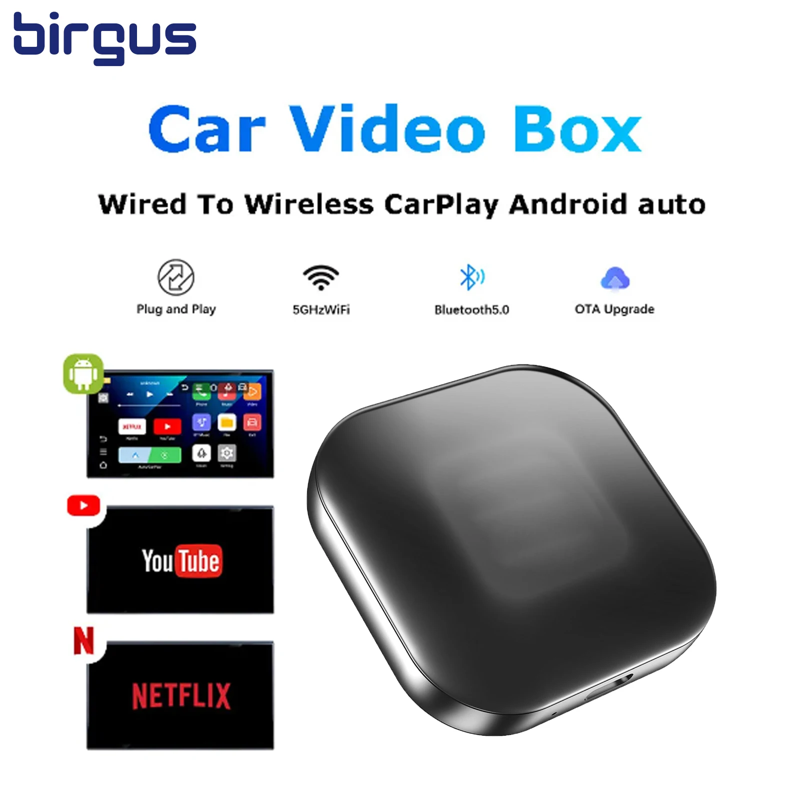 

Birgus C1 Wireless Carplay Adapter Smart Box Plug And Play Bluetooth WiFi Fast Connect Universal For Wired Apple Carplay Car