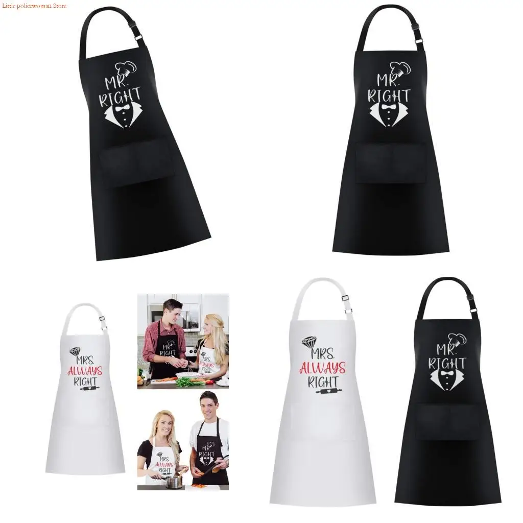 

F92D Соответствующие пары фартуки черная полиэфирная кухня Wear MR & MRS вышивая дизайн быстрого регулируемых ремней