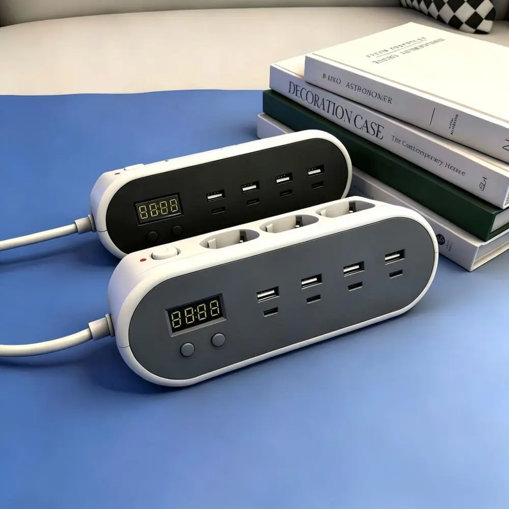 Desktop Power Extension Socket Digital Display And Quad Type C Ports Multi Functional Rapid Charging Power Strip