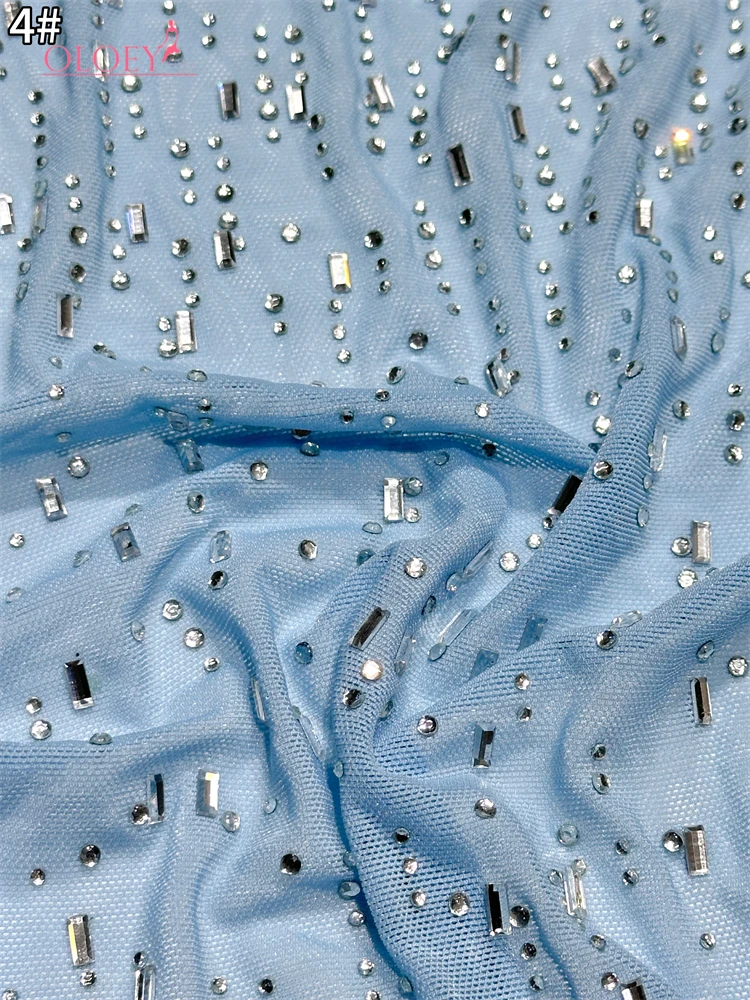 OLOEYLuxurious Latest Crystal Water Diamond Head Fabric Elastic Fabric High-End  Sparkling Embellished Party Evening Gown Sewing