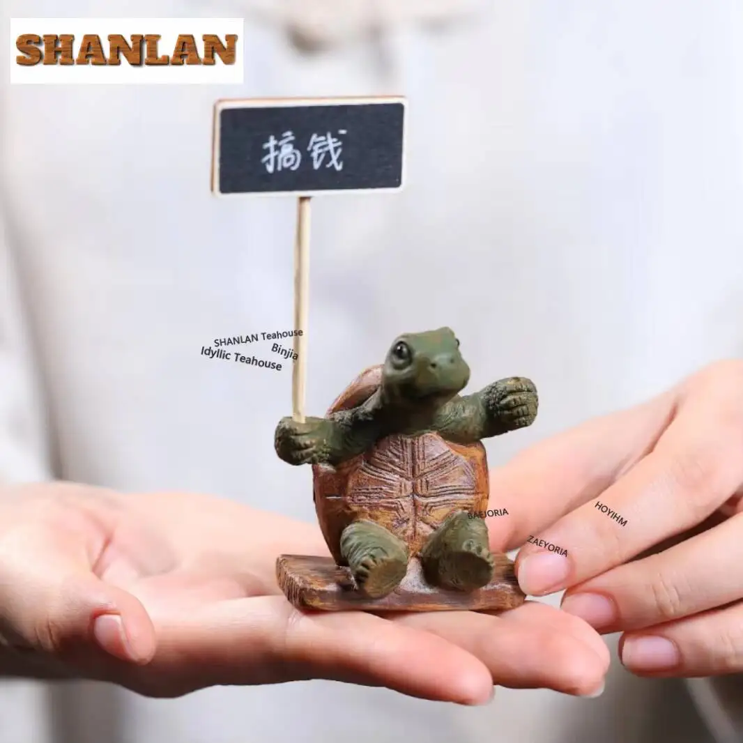 Yixing Purple Clay Small Turtle Tea Pet Traditional Lucky Model Tea Figurine Play Toys Tea Statue Ornaments For Tea Decoration