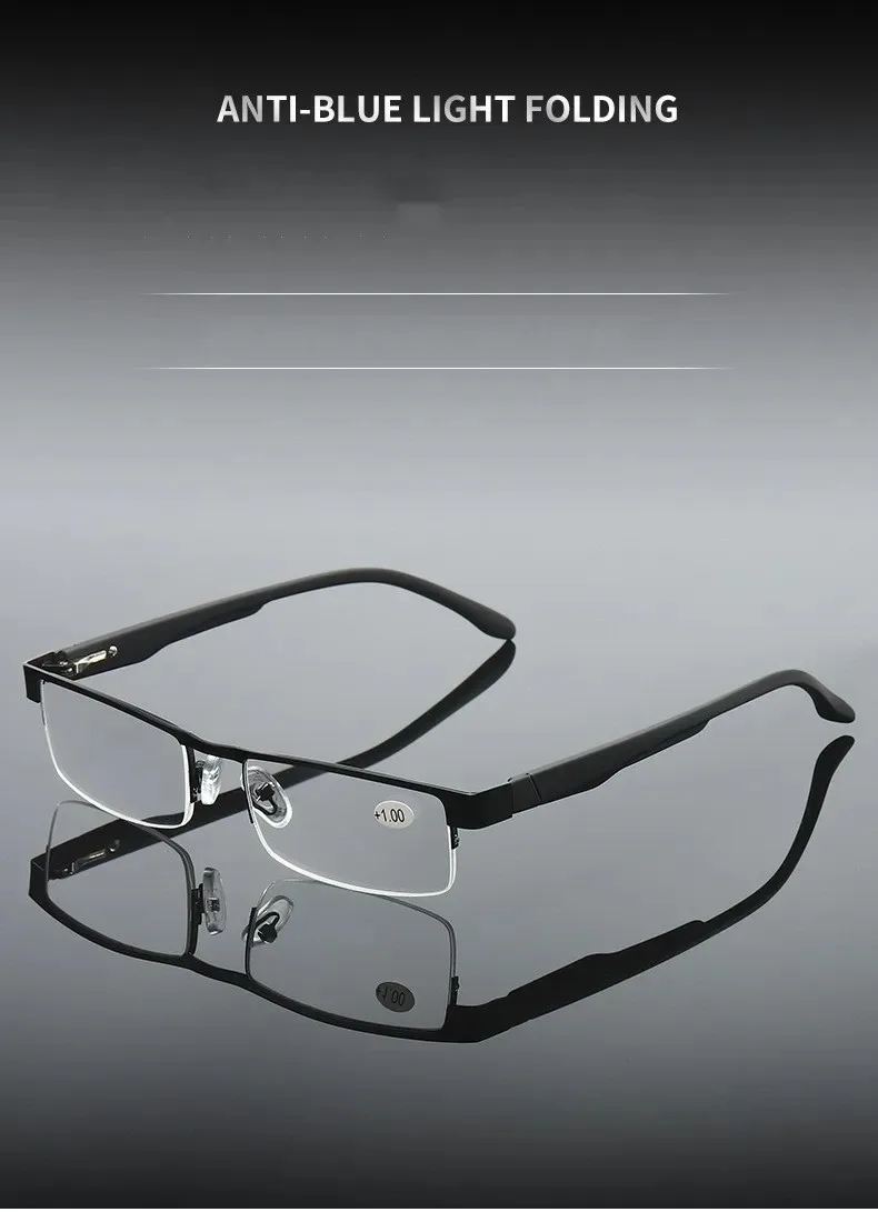 Halbrahmen Lesebrille Herren Business Halbrandlose optische Metallbrille Presbyopie Brillen – Detail 1