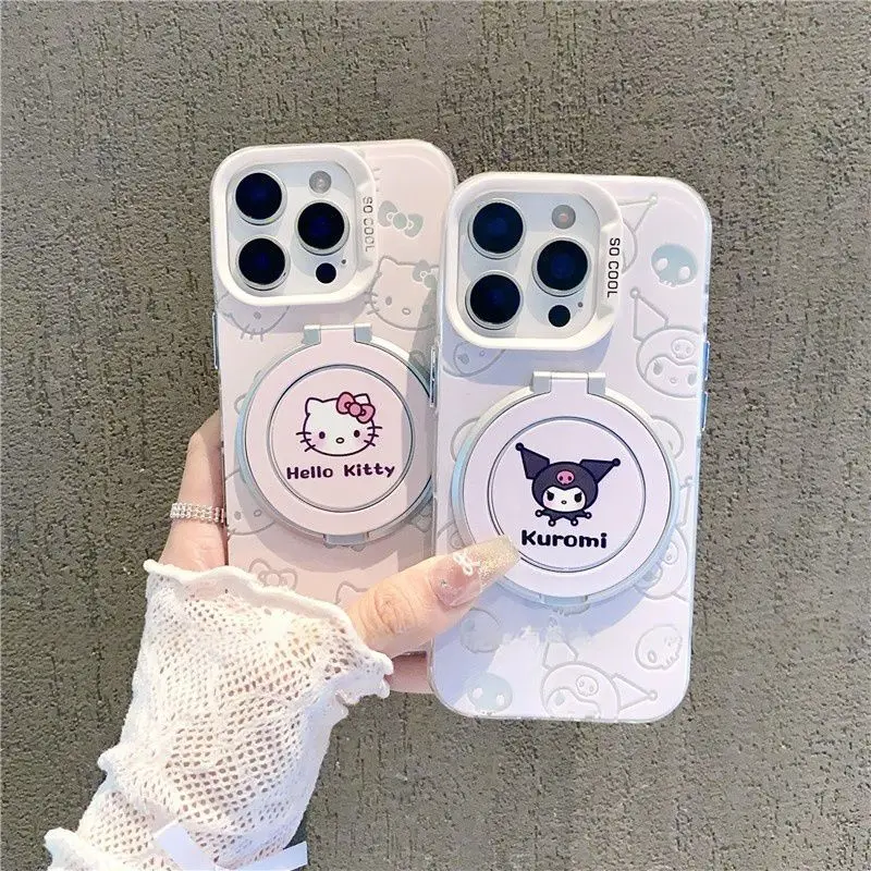 

Anime Saniro Hello Kitty Kuromi Suitable for IPhone 16 15 14 13 12 Mobile Phone Case Cute Anti-fall Cartoon Bracket Lovely 2026