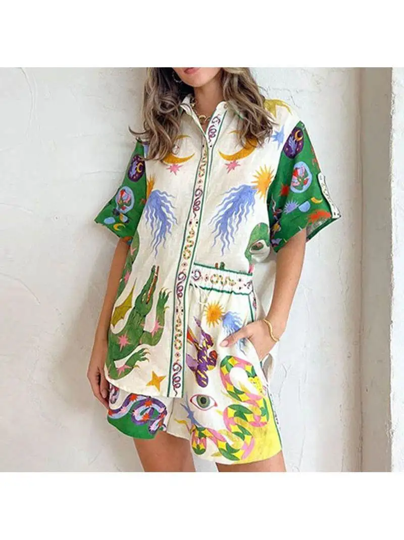 

Faion Printed ort Sve irt And orts Women's Set Casual Sportswear Ele Sle Student orm Work Outfit