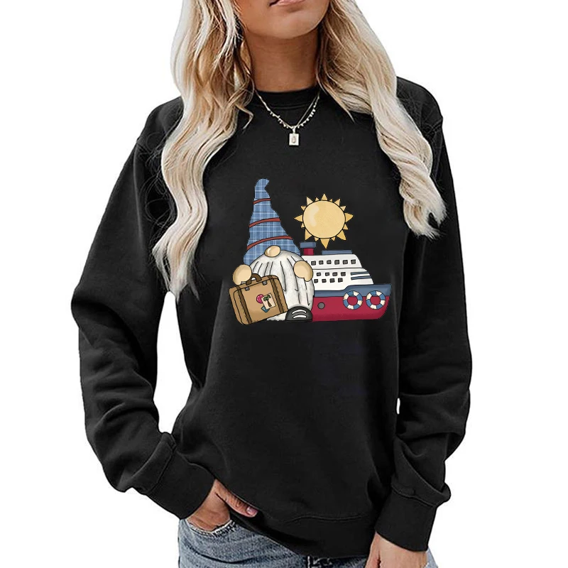 (Qualità A +) nuova moda donna uomo Casual top divertente Cruise Gnome stampato manica lunga tinta unita top larghi felpe con cappuccio cappotto