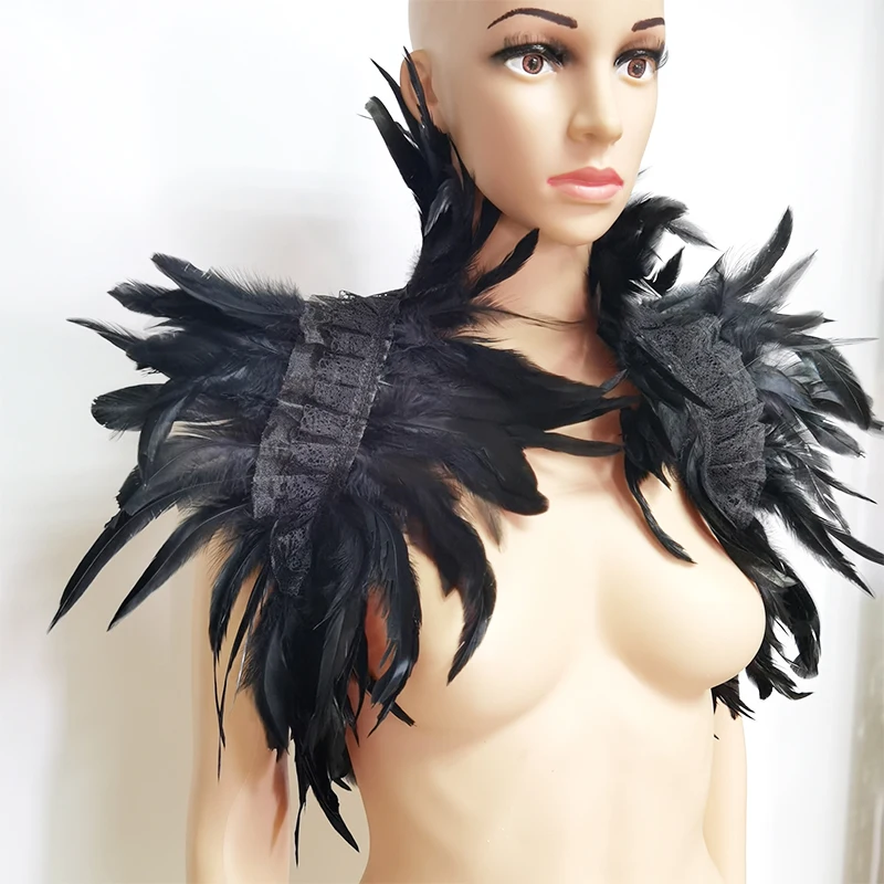 Feather Shrug Shawl Feather Fake Collar Shoulder Wrap Cape Gothic Collar with Ribbon Ties Cosplay Costume Party Scarf Women