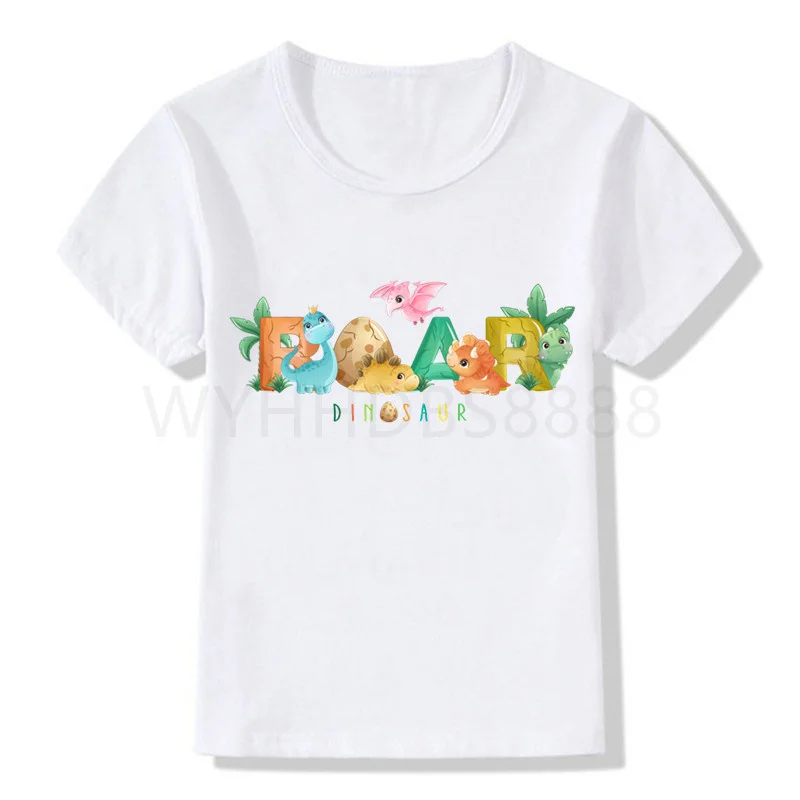 Boys/Girls Cartoon Dinosaur Print T Shirt Kids Cute Birthday Gift Number Clothes Baby Dino Cartoon T-shirt